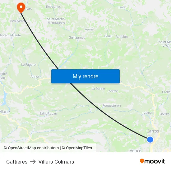 Gattières to Villars-Colmars map