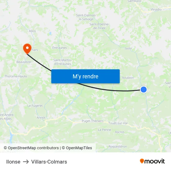 Ilonse to Villars-Colmars map