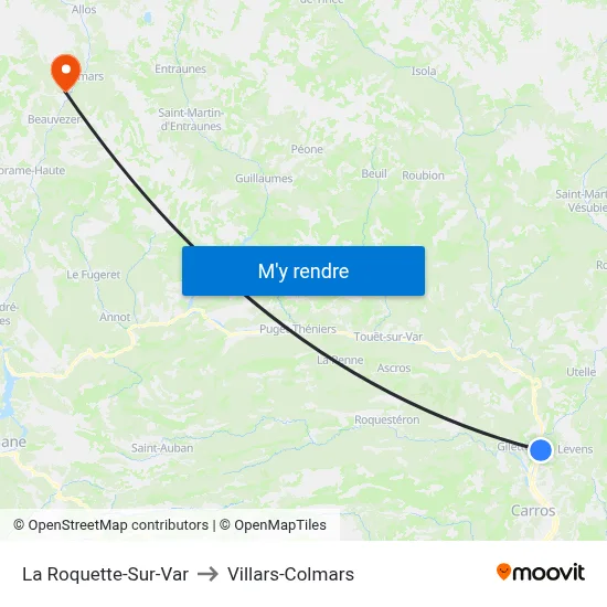 La Roquette-Sur-Var to Villars-Colmars map
