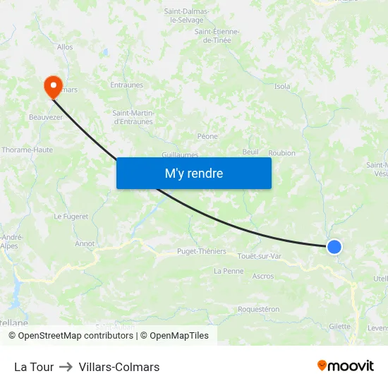 La Tour to Villars-Colmars map
