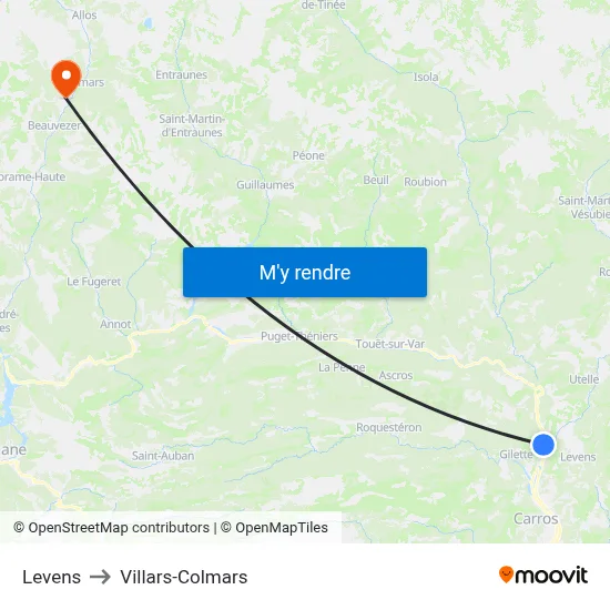 Levens to Villars-Colmars map