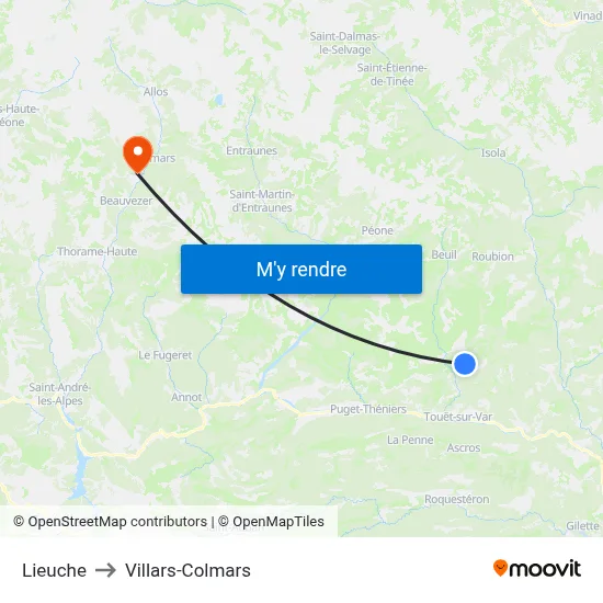 Lieuche to Villars-Colmars map