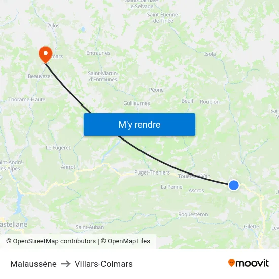 Malaussène to Villars-Colmars map