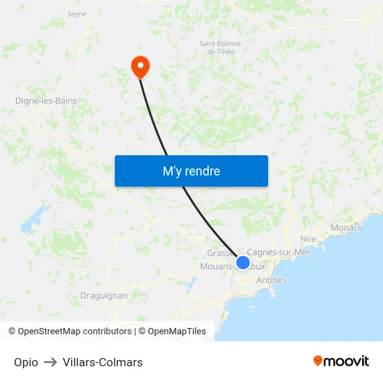Opio to Villars-Colmars map