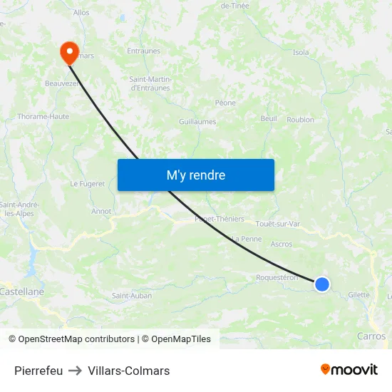 Pierrefeu to Villars-Colmars map