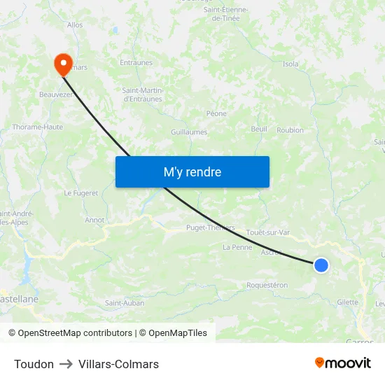 Toudon to Villars-Colmars map