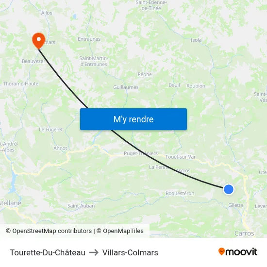 Tourette-Du-Château to Villars-Colmars map