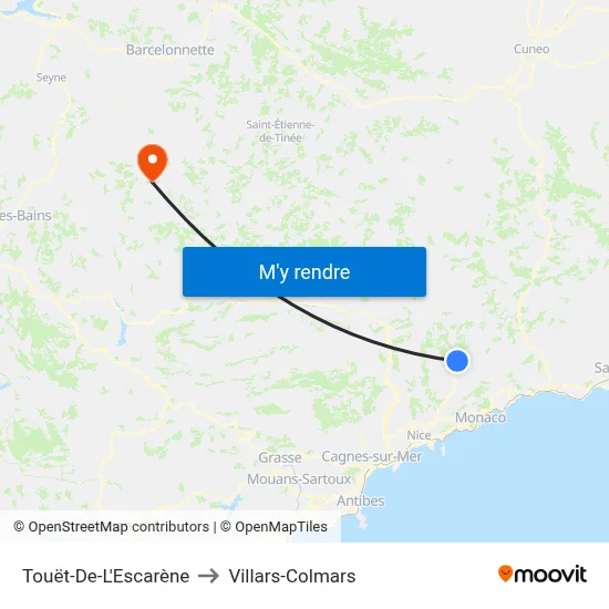 Touët-De-L'Escarène to Villars-Colmars map