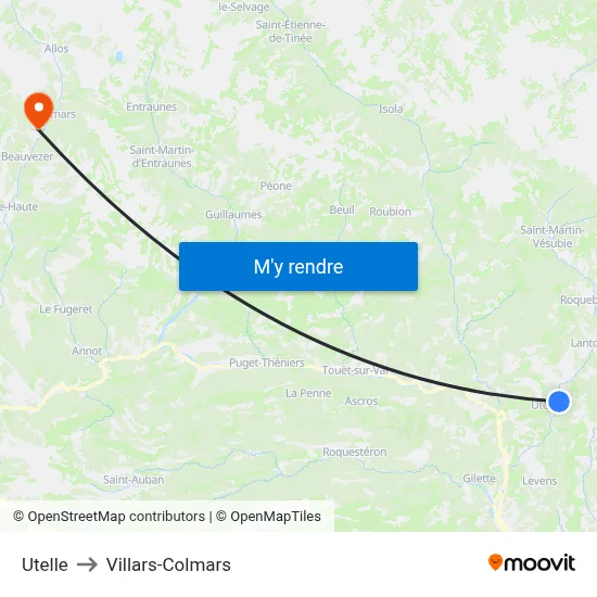 Utelle to Villars-Colmars map