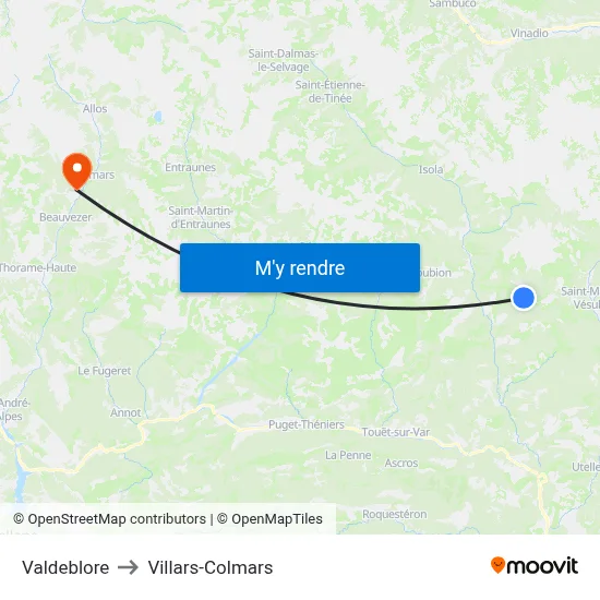 Valdeblore to Villars-Colmars map