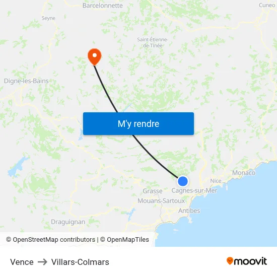 Vence to Villars-Colmars map