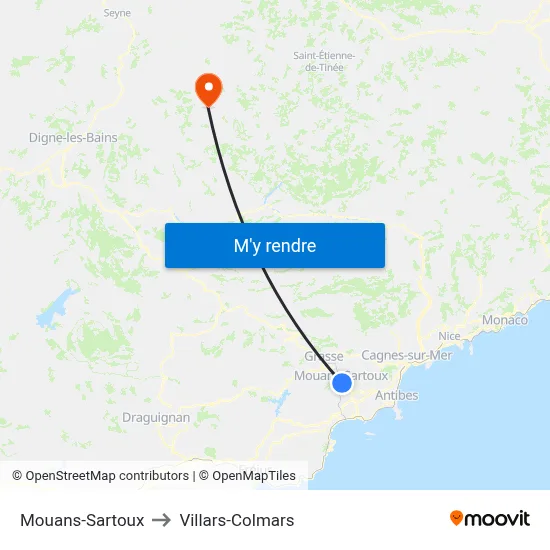 Mouans-Sartoux to Villars-Colmars map
