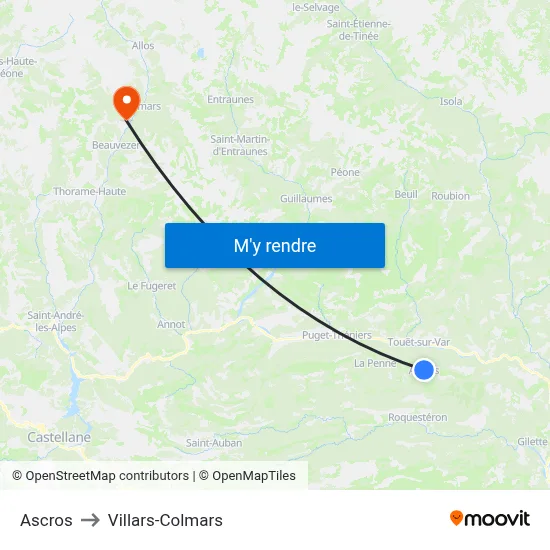 Ascros to Villars-Colmars map
