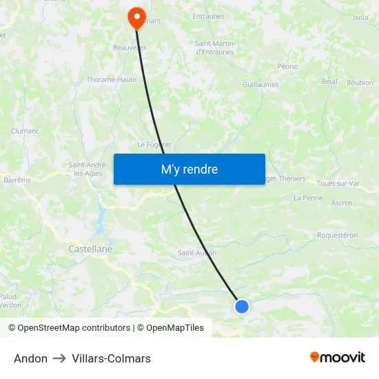 Andon to Villars-Colmars map