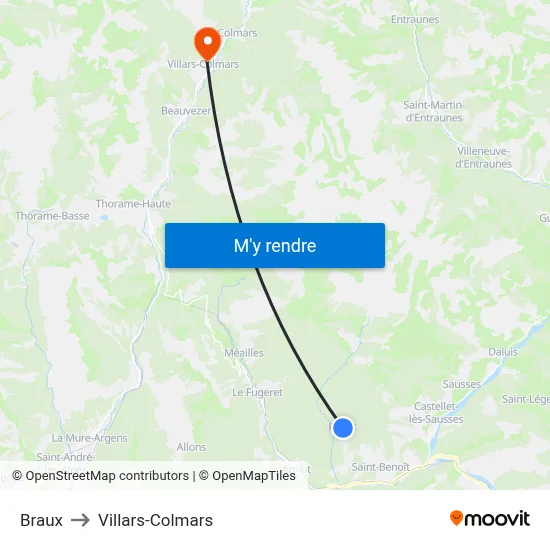 Braux to Villars-Colmars map