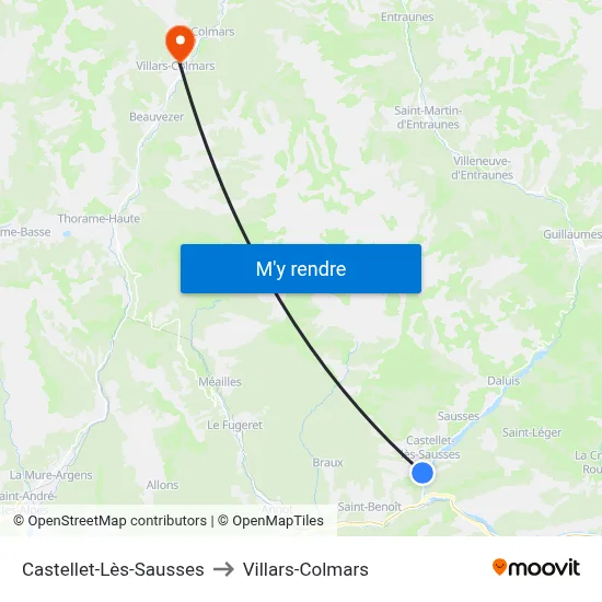 Castellet-Lès-Sausses to Villars-Colmars map