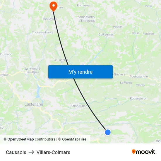 Caussols to Villars-Colmars map