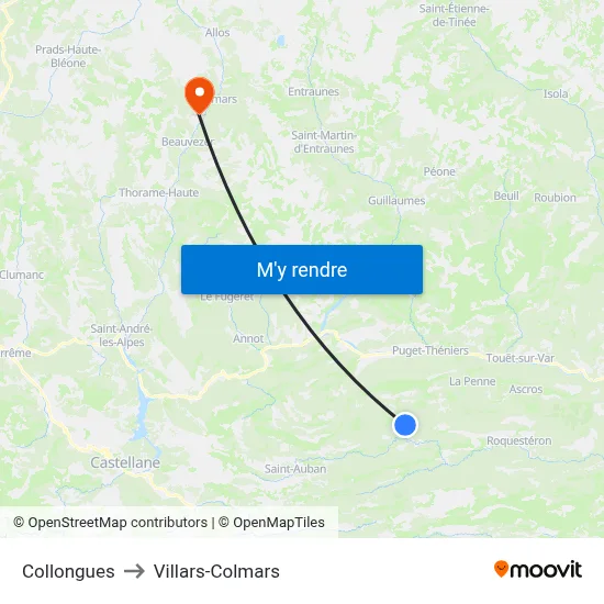 Collongues to Villars-Colmars map
