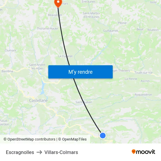 Escragnolles to Villars-Colmars map