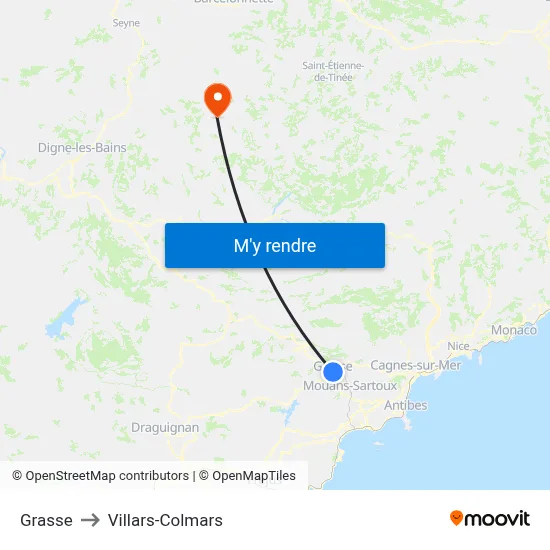 Grasse to Villars-Colmars map