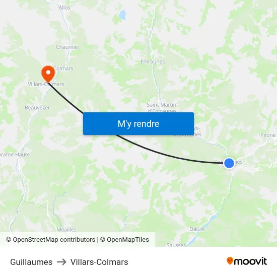 Guillaumes to Villars-Colmars map