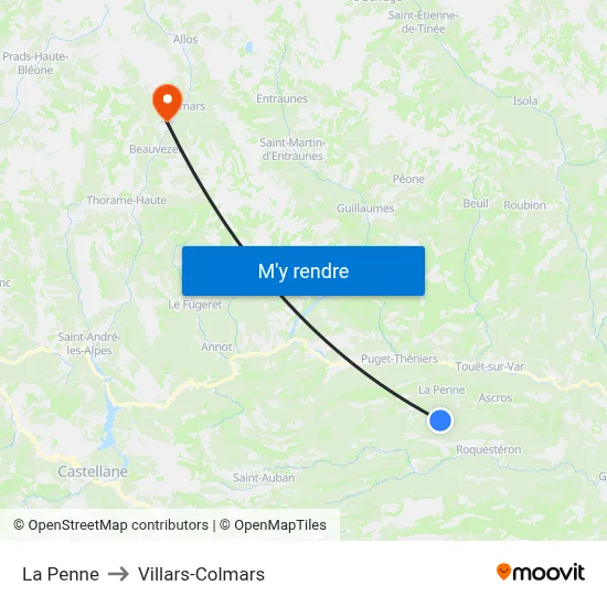 La Penne to Villars-Colmars map