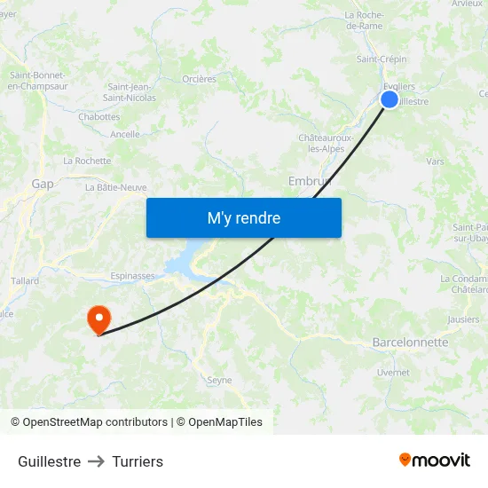 Guillestre to Turriers map