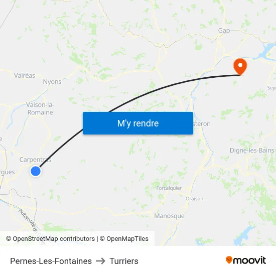 Pernes-Les-Fontaines to Turriers map