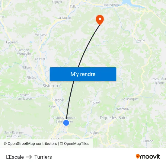 L'Escale to Turriers map