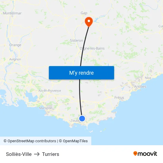 Solliès-Ville to Turriers map