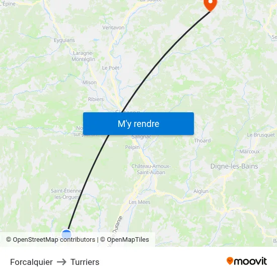Forcalquier to Turriers map