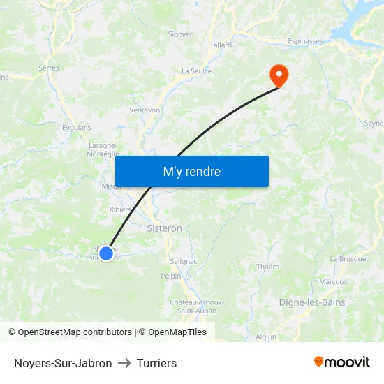 Noyers-Sur-Jabron to Turriers map