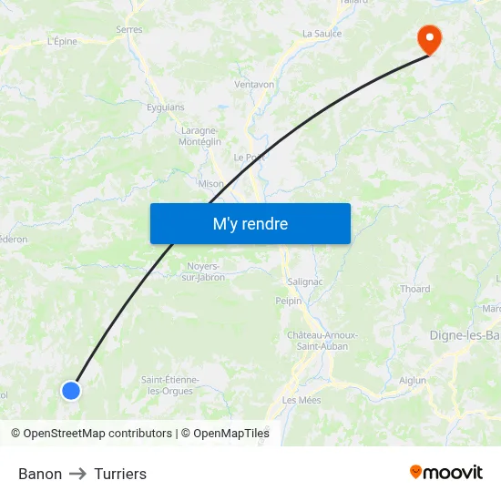 Banon to Turriers map