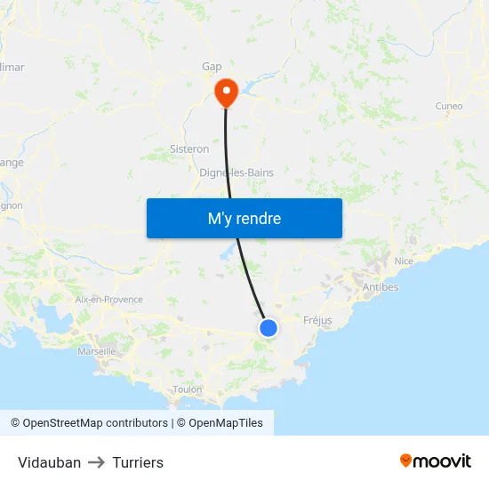 Vidauban to Turriers map