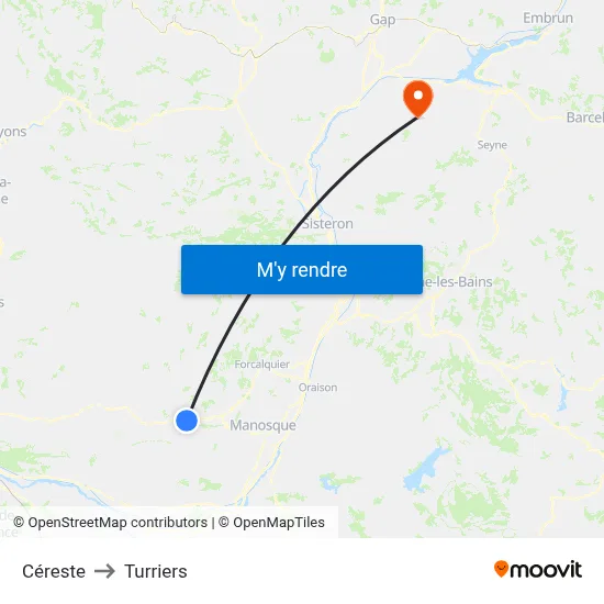 Céreste to Turriers map
