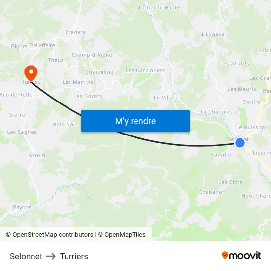 Selonnet to Turriers map