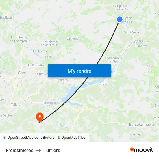 Freissinières to Turriers map