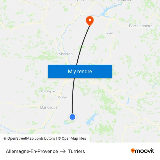 Allemagne-En-Provence to Turriers map