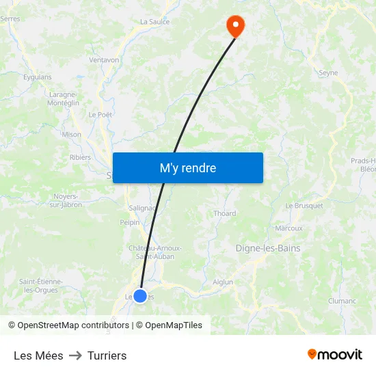Les Mées to Turriers map