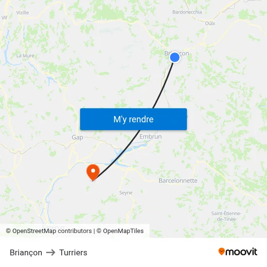Briançon to Turriers map