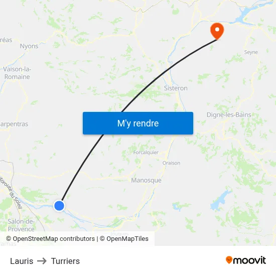 Lauris to Turriers map