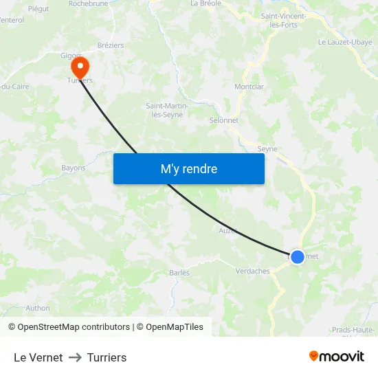 Le Vernet to Turriers map
