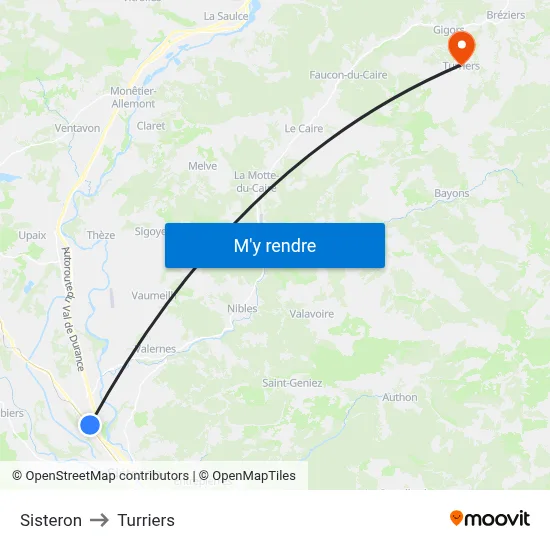 Sisteron to Turriers map