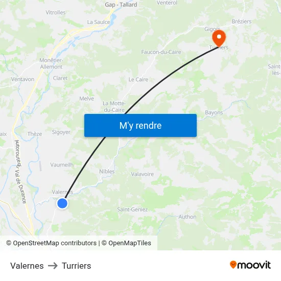 Valernes to Turriers map