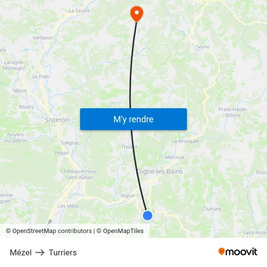 Mézel to Turriers map