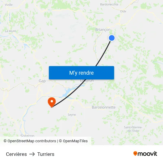 Cervières to Turriers map