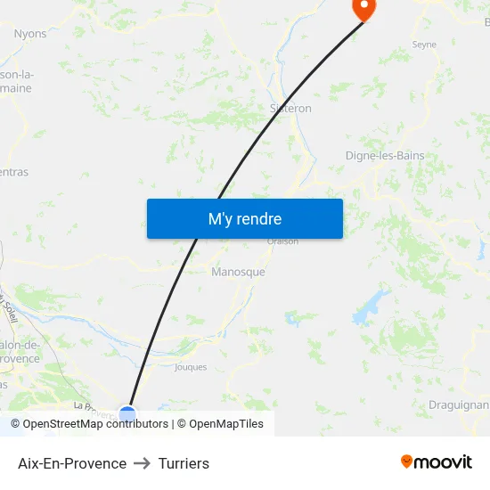 Aix-En-Provence to Turriers map
