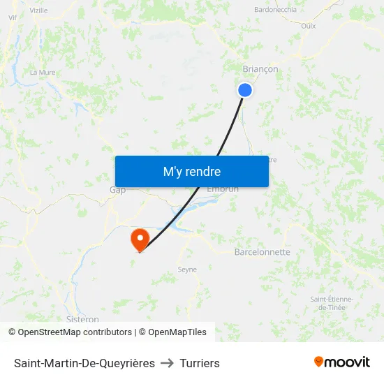 Saint-Martin-De-Queyrières to Turriers map
