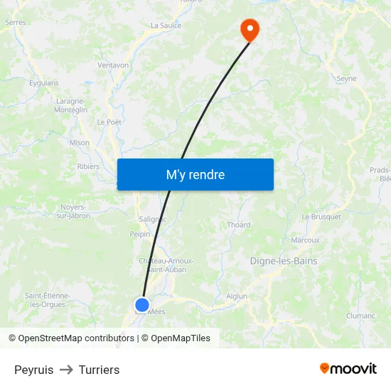 Peyruis to Turriers map
