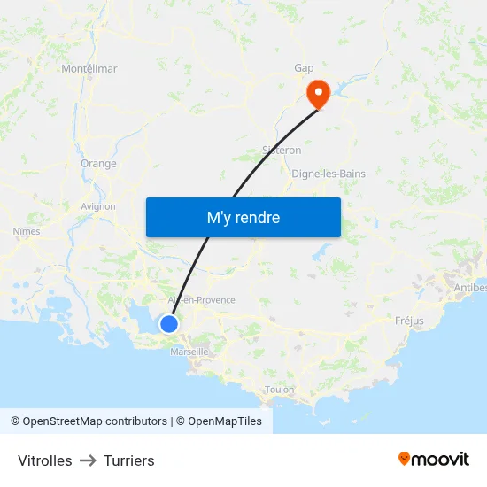 Vitrolles to Turriers map